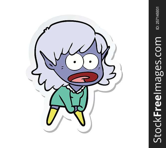 sticker of a cartoon shocked elf girl