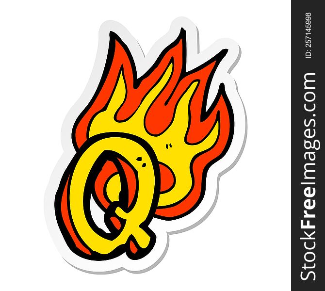 Sticker Of A Cartoon Flaming Letter