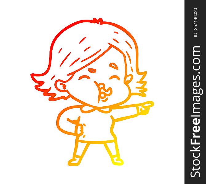 warm gradient line drawing cartoon girl pulling face