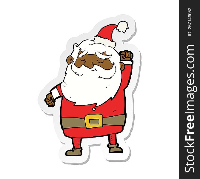 Sticker Of A Cartoon Santa Claus Punching Air