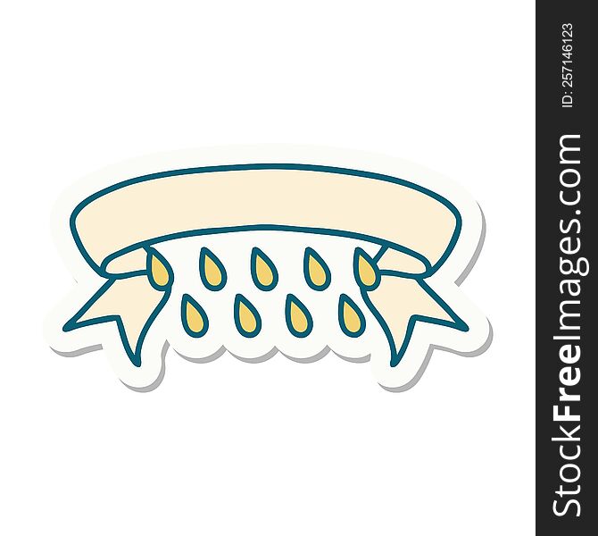 tattoo style sticker with banner of rain drops