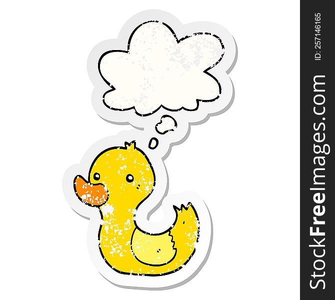 cartoon duck with thought bubble as a distressed worn sticker