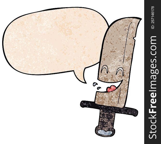Cartoon Laughing Knife And Speech Bubble In Retro Texture Style