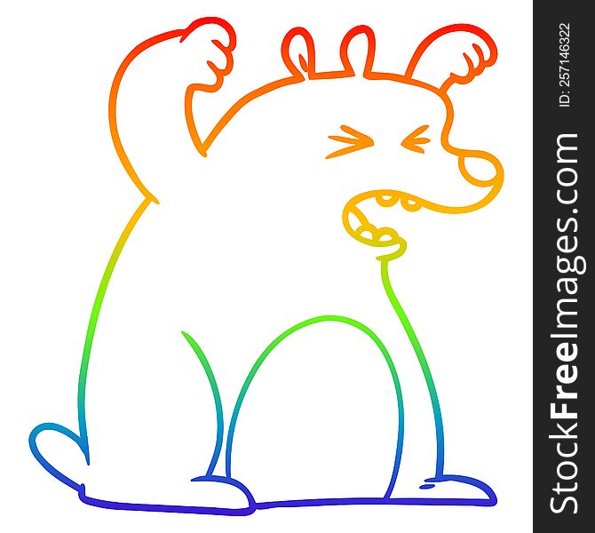 rainbow gradient line drawing of a cartoon roaring bear