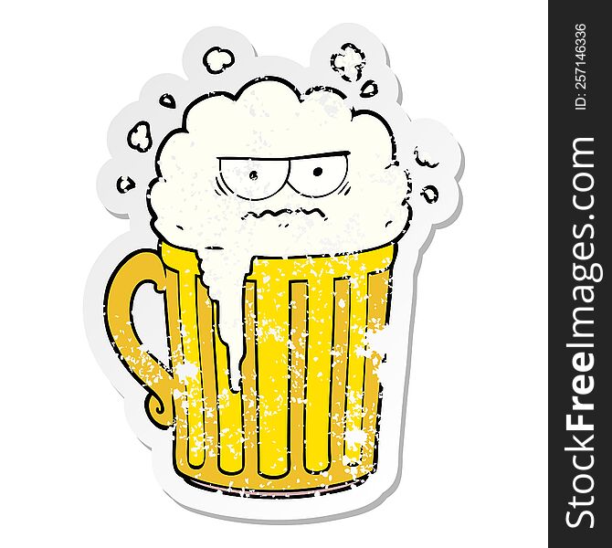 distressed sticker of a cartoon mug of beer