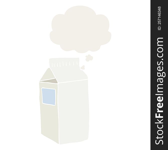 cartoon milk carton and thought bubble in retro style