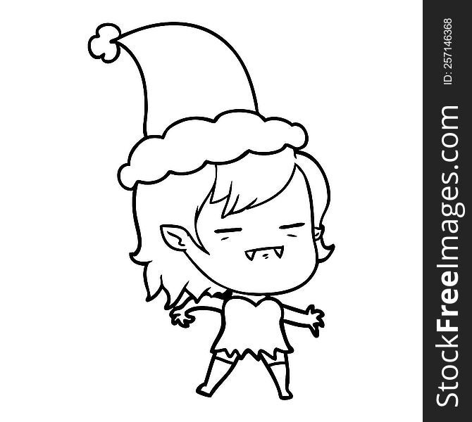 Line Drawing Of A Undead Vampire Girl Wearing Santa Hat