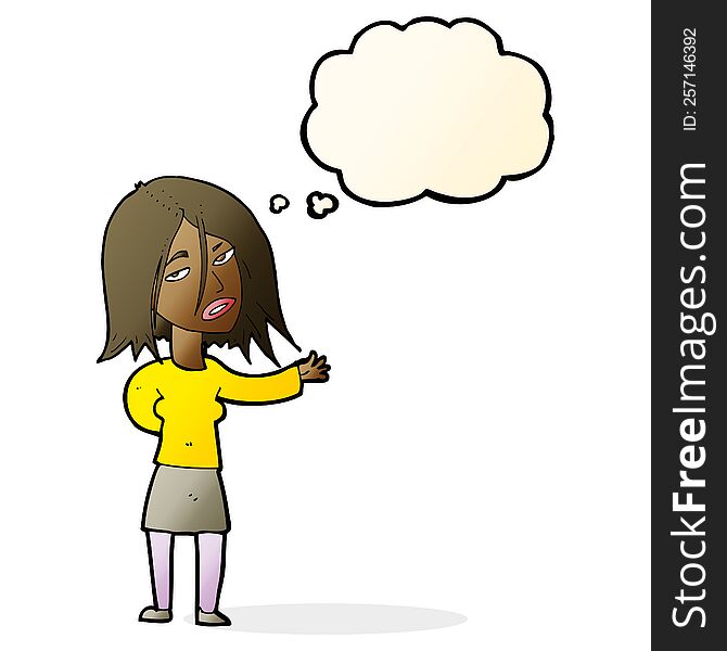 cartoon unhappy woman with thought bubble