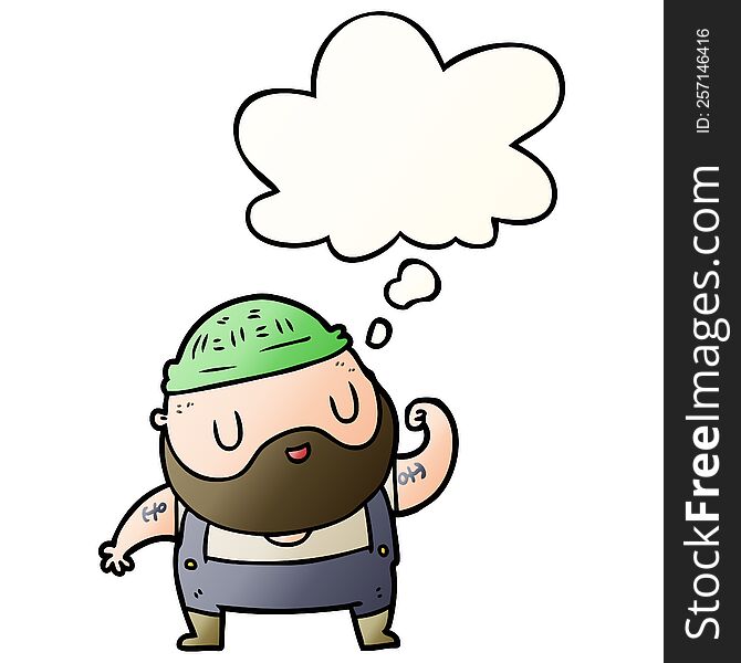 cartoon dock worker with thought bubble in smooth gradient style