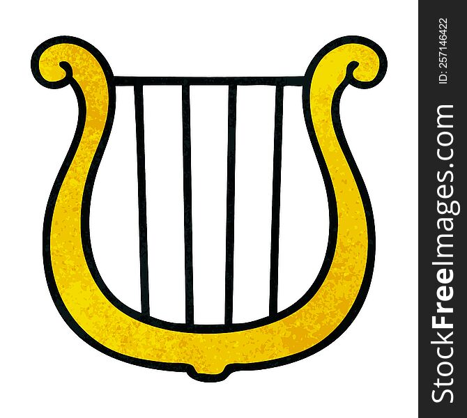 Retro Grunge Texture Cartoon Golden Harp