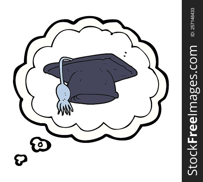 freehand drawn thought bubble cartoon graduation cap
