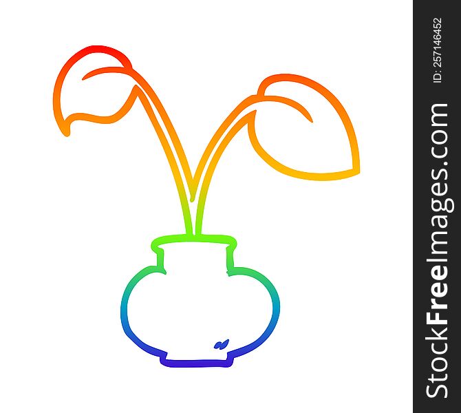 Rainbow Gradient Line Drawing House Plant