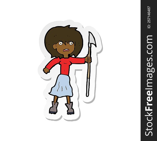 Sticker Of A Cartoon Woman With Harpoon