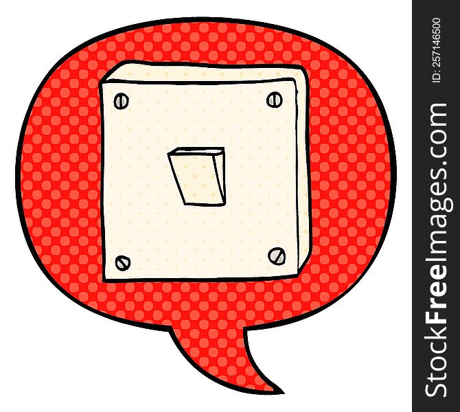 cartoon light switch and speech bubble in comic book style