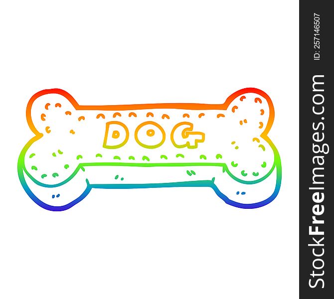 rainbow gradient line drawing of a cartoon dog biscuit