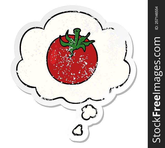 Cartoon Tomato And Thought Bubble As A Distressed Worn Sticker
