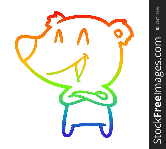 Rainbow Gradient Line Drawing Laughing Bear With Crossed Arms Cartoon