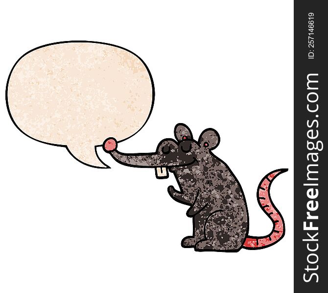 Cartoon Rat And Speech Bubble In Retro Texture Style