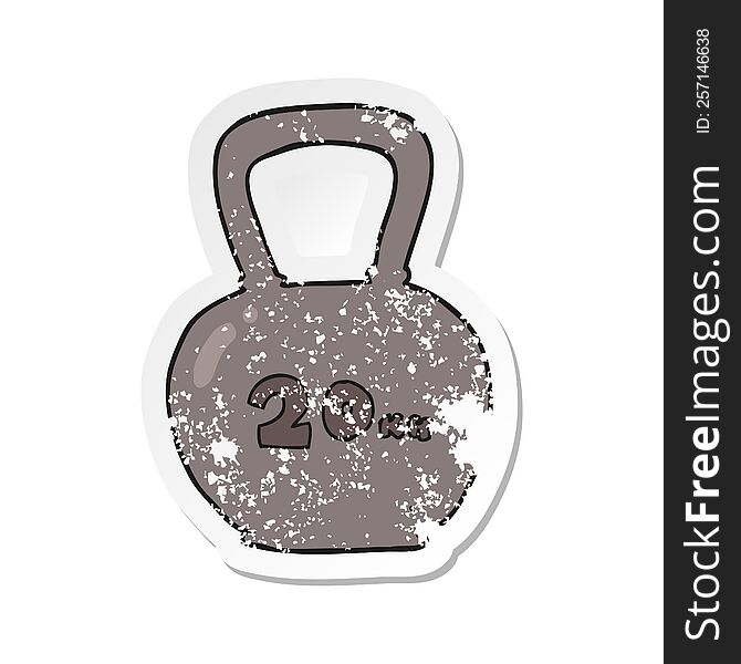 Retro Distressed Sticker Of A Cartoon 20kg Kettle Bell