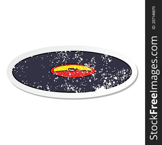 Distressed Sticker Of A Cartoon Old Vinyl Record