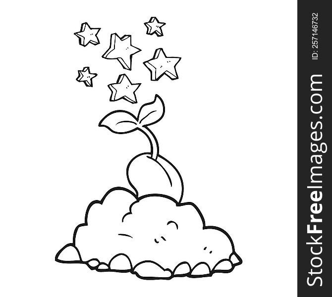 freehand drawn black and white cartoon sprouting seed
