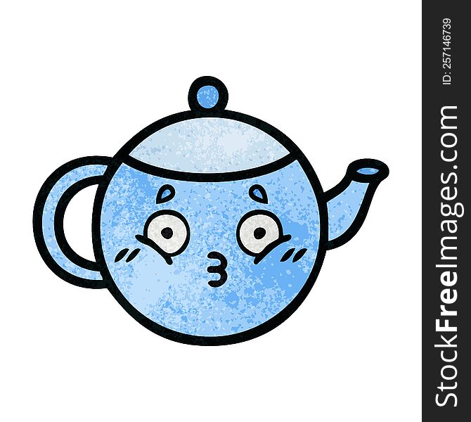 Retro Grunge Texture Cartoon Tea Pot