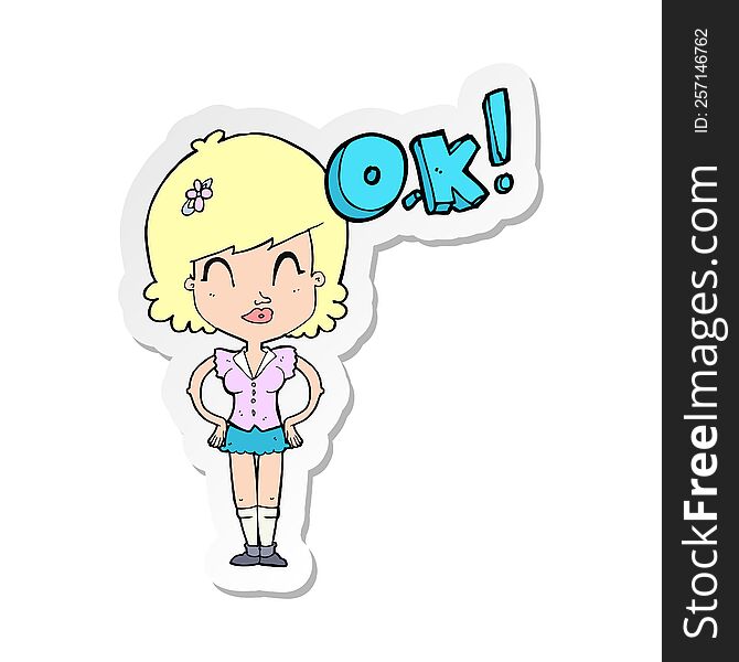 Sticker Of A Cartoon Woman Thinking OK