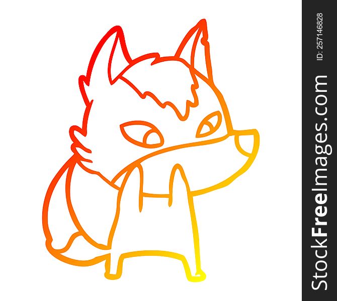 Warm Gradient Line Drawing Shy Cartoon Wolf