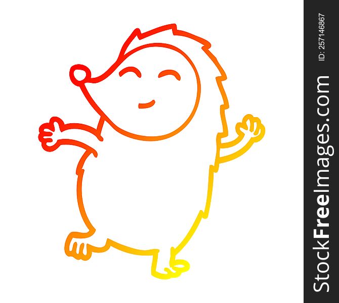 Warm Gradient Line Drawing Cartoon Happy Hedgehog