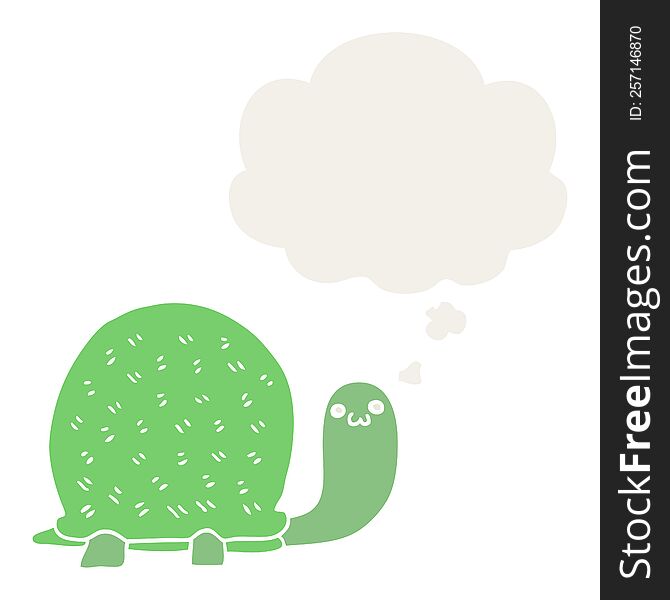 cute cartoon turtle and thought bubble in retro style