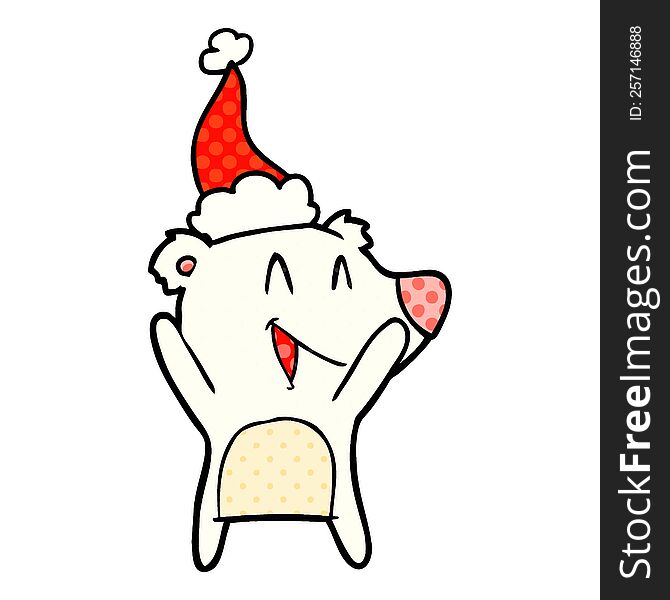 Laughing Polar Bear Comic Book Style Illustration Of A Wearing Santa Hat