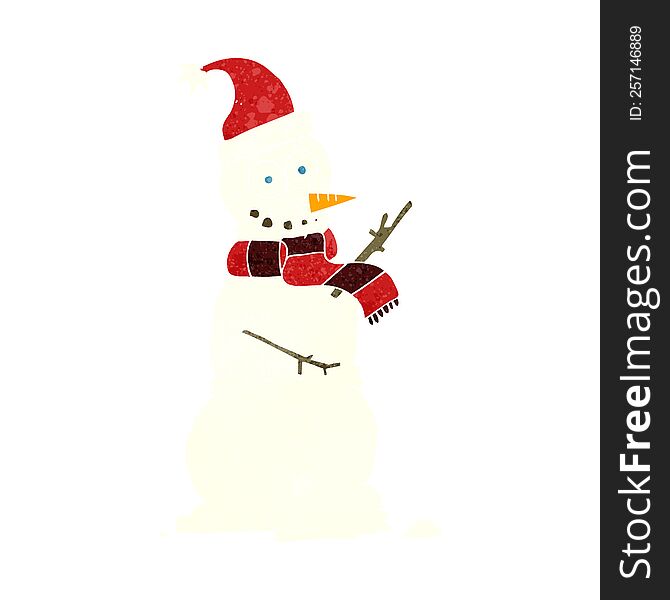 freehand retro cartoon snowman