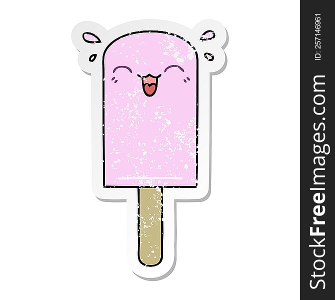 distressed sticker of a quirky hand drawn cartoon ice lolly