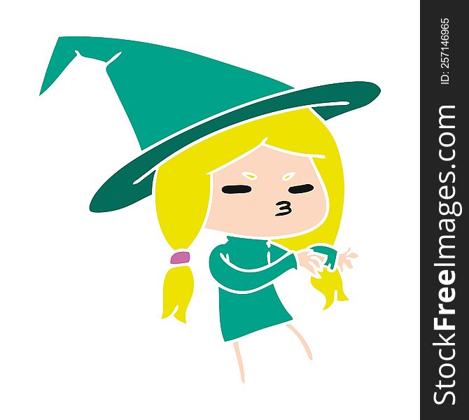 cartoon illustration of a cute witch kawaii girl. cartoon illustration of a cute witch kawaii girl