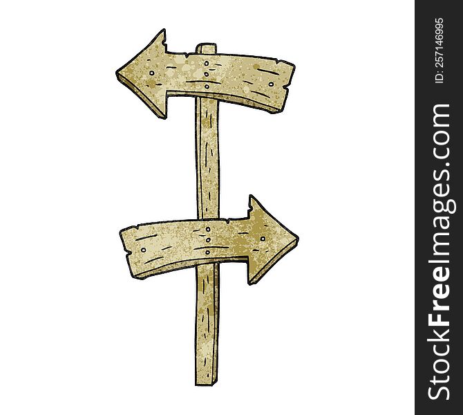 freehand textured cartoon wooden direction sign
