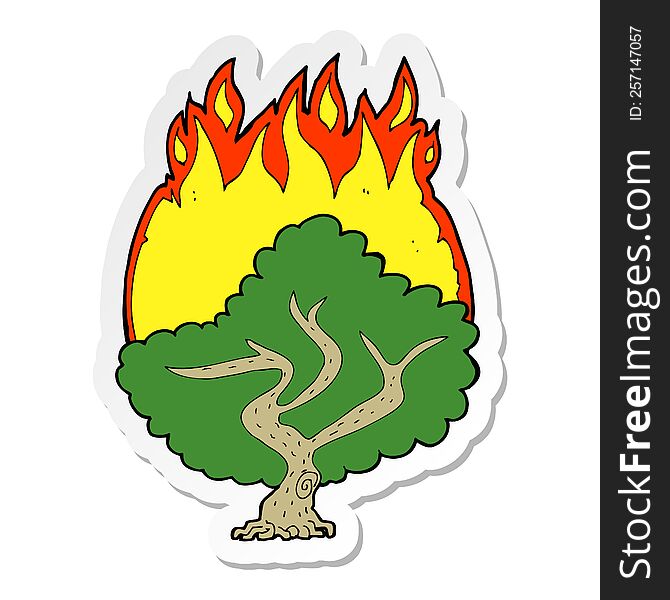 sticker of a cartoon burning tree