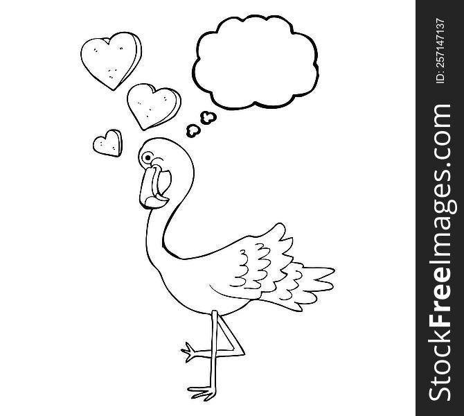 freehand drawn thought bubble cartoon flamingo in love