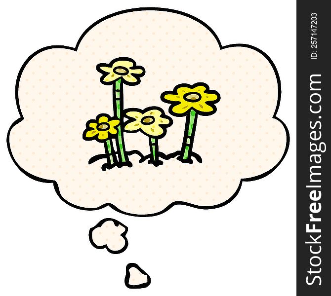 Cartoon Flowers And Thought Bubble In Comic Book Style