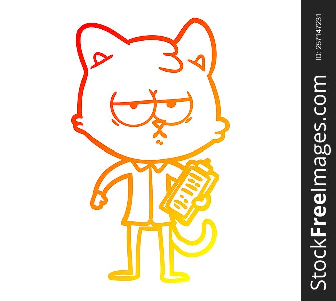 Warm Gradient Line Drawing Bored Cartoon Cat Taking Survey