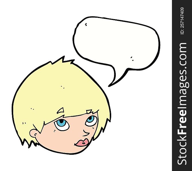 cartoon female face looking up with speech bubble