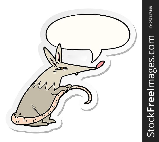 Cartoon Sneaky Rat And Speech Bubble Sticker