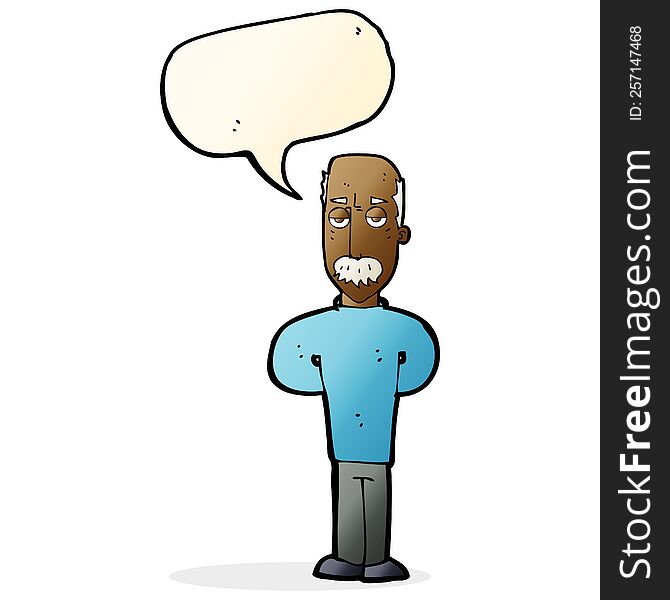 Cartoon Annoyed Balding Man With Speech Bubble
