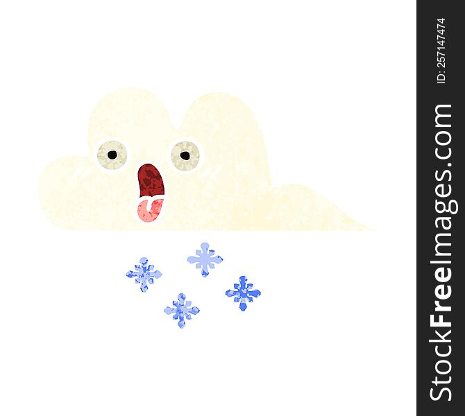 Retro Illustration Style Cartoon Shocked Snow Cloud