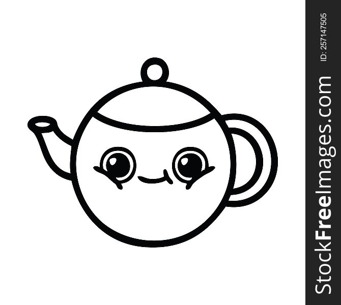 line drawing cartoon of a tea pot. line drawing cartoon of a tea pot