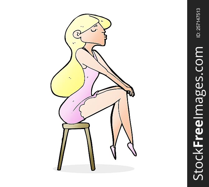 cartoon woman sitting on stool