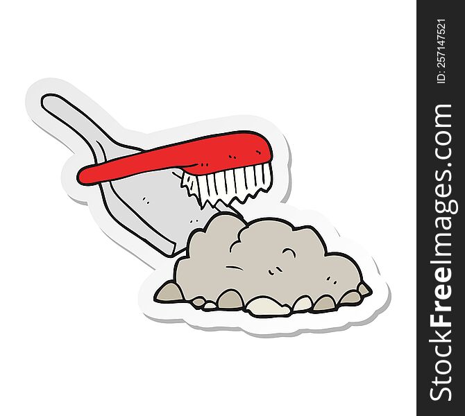 sticker of a cartoon dust pan and brush sweeping