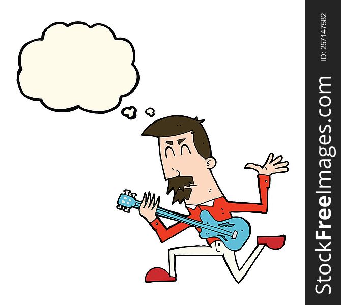 Cartoon Man Playing Electric Guitar With Thought Bubble