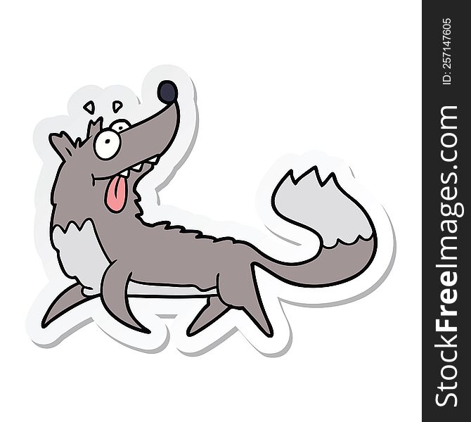 Sticker Of A Cartoon Hungry Wolf