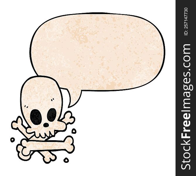 Cartoon Skull And Bones And Speech Bubble In Retro Texture Style