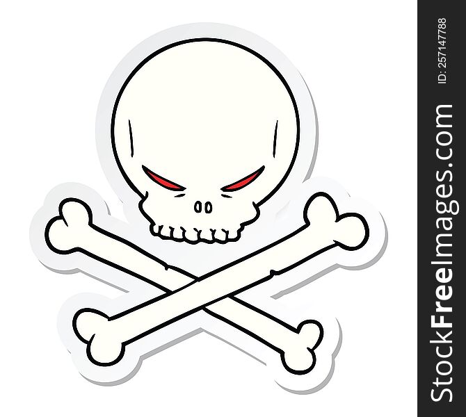 Sticker Of A Cartoon Skull And Crossbones